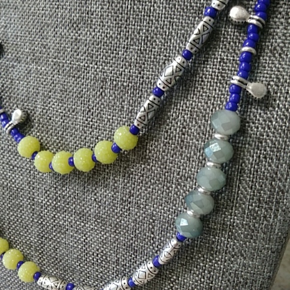 Premier Designs necklace cobalt blue, silver & yel - Picture 2 of 5